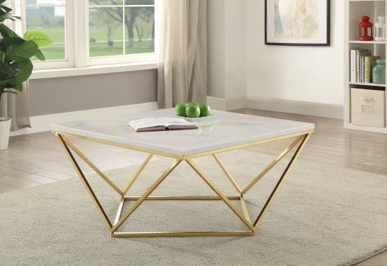 Meryl Square Coffee Table White and Gold