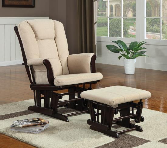 Midge Upholstered Glider with Ottoman Beige and Espresso