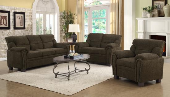 Clemintine Upholstered Loveseat with Nailhead Trim Brown