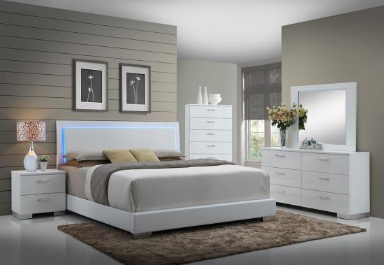 Felicity Eastern King Panel Bed with LED Lighting Glossy White
