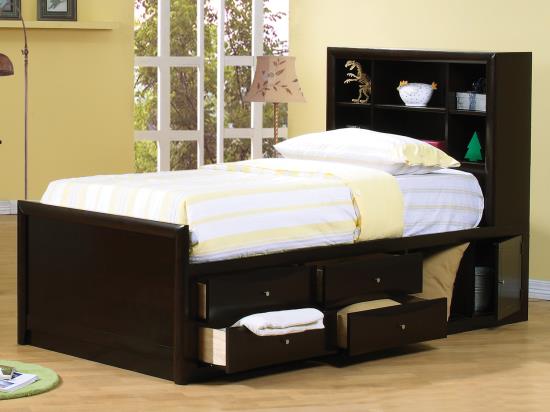 Phoenix Twin Bookcase Bed with Underbed Storage Cappuccino